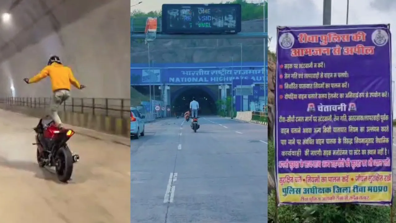 rewa sidhi road tunnel stunt video police action sign board