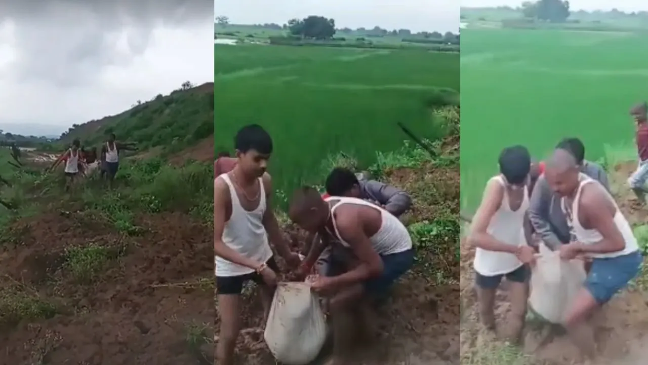 villagers wrapped child in cloth and took him to hospital Koniklan village road poor condition