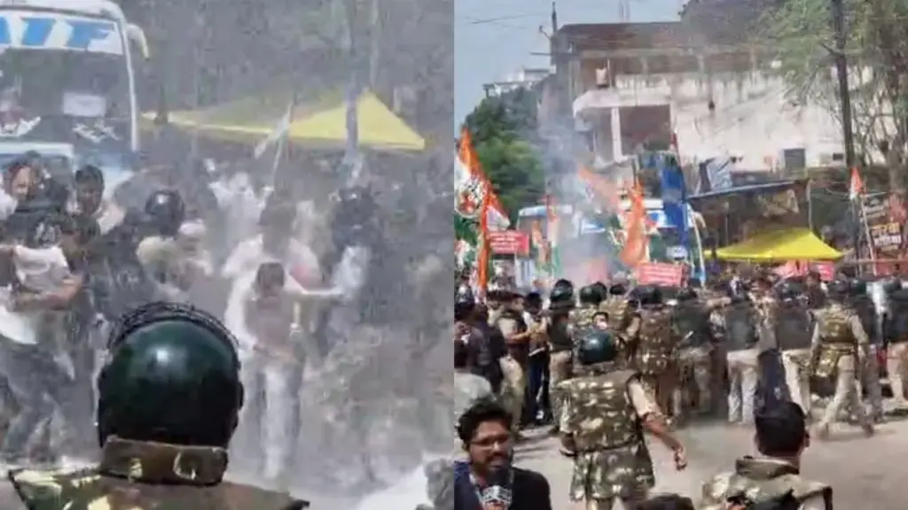 Water cannons used on Youth Congress workers.