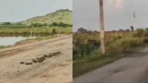 Villagers showed the condition of the road.