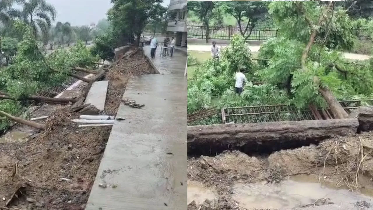 Road caves in at Amraveli complex
