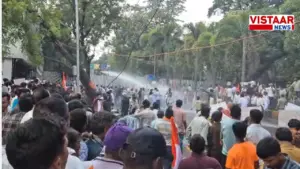 bilaspur-congress-protest-water-cannon-beltara-land-demarcation-vijay-kesharwani