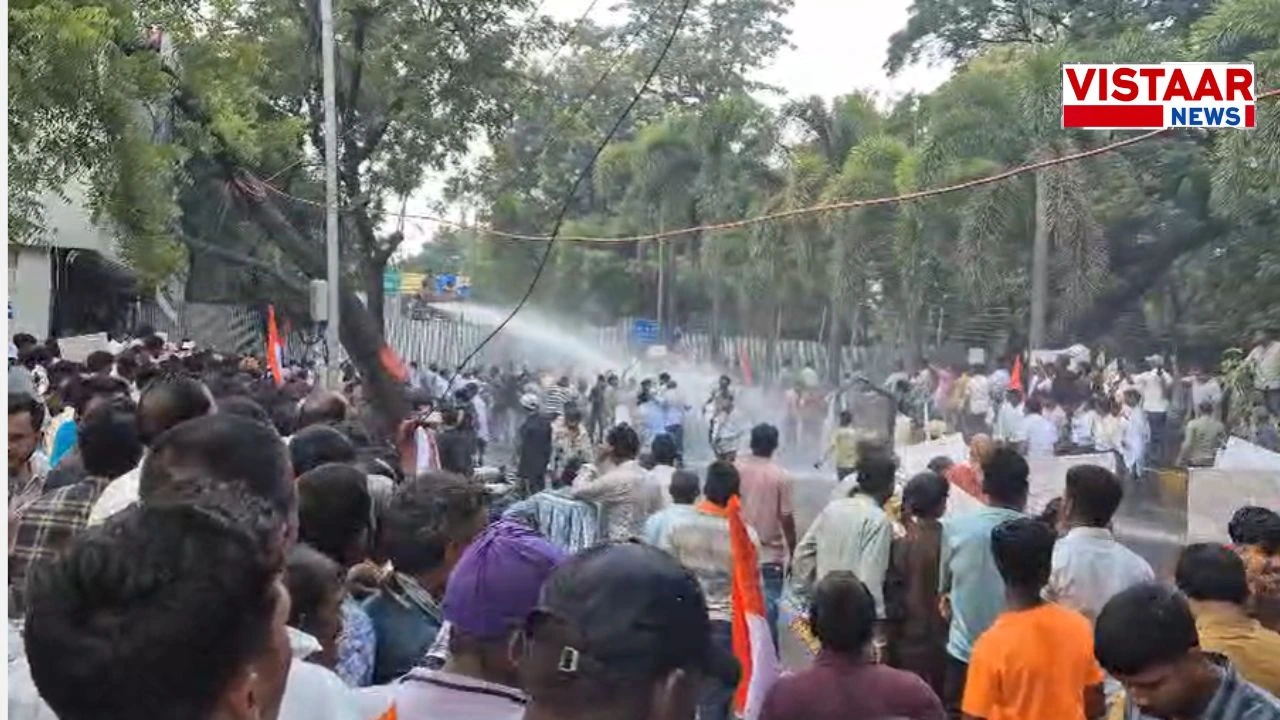 bilaspur-congress-protest-water-cannon-beltara-land-demarcation-vijay-kesharwani