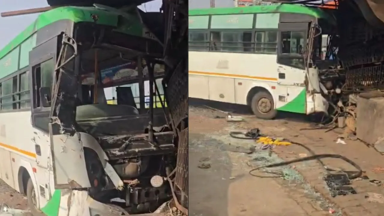 indore uncontrolled bus entered in dhaba driver sustained serious injuries